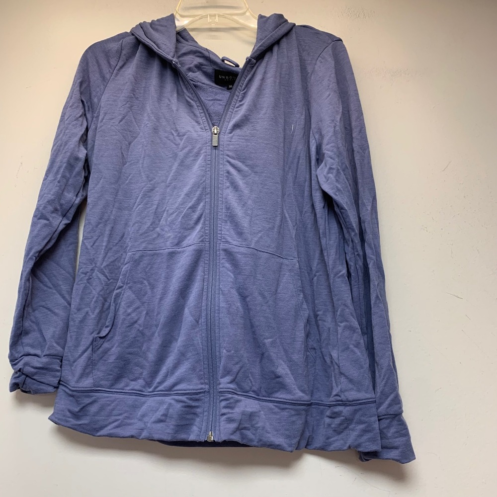 Unbound Merino Zip Up Hoodie Mens XL Blue Excellent Wool Blend Lightweight 13949